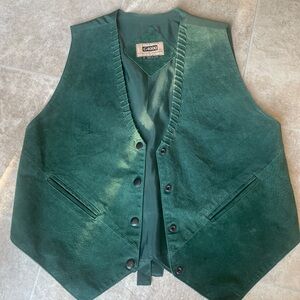 Western Boho Green Suede Button-Up Vest